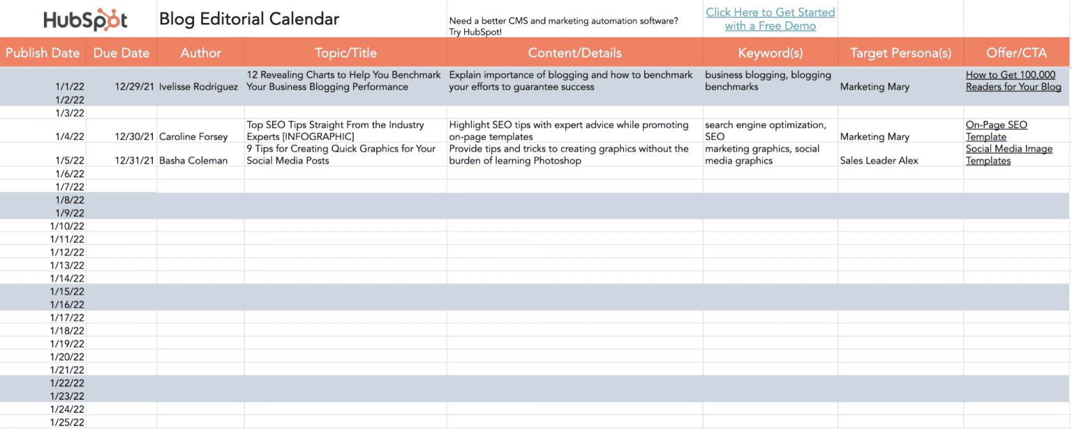 hubspot editorial calendar