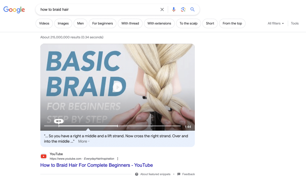 graphic shows screenshot example of video snippet